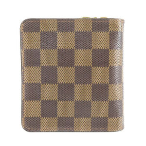 Louis Vuitton fold Damier Ebene Compact Bi Zip Wallet Canvas Brown